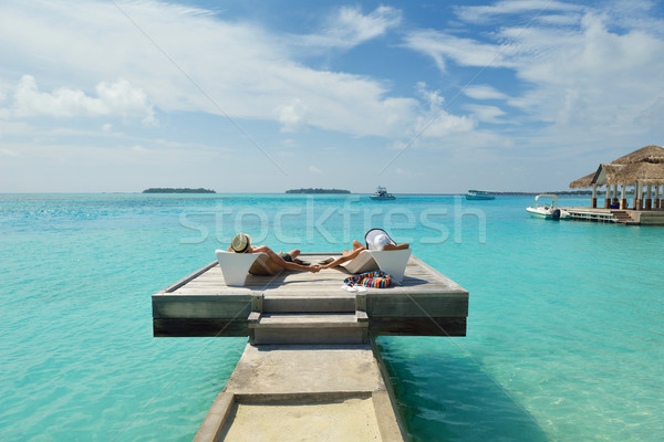 happy young couple have fun on beach Stock photo © dotshock