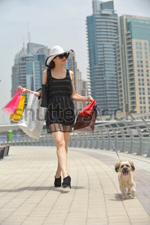 happy young woman with puppy have fun Stock photo © dotshock