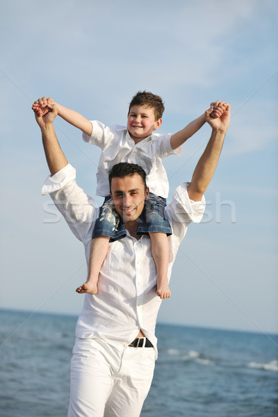 Stock foto: Glücklich · Vater-Sohn · Spaß · genießen · Zeit · Strand