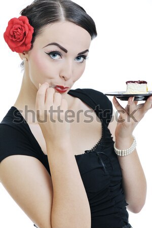 Stock photo: pinup retro  woman with travel bag isolated