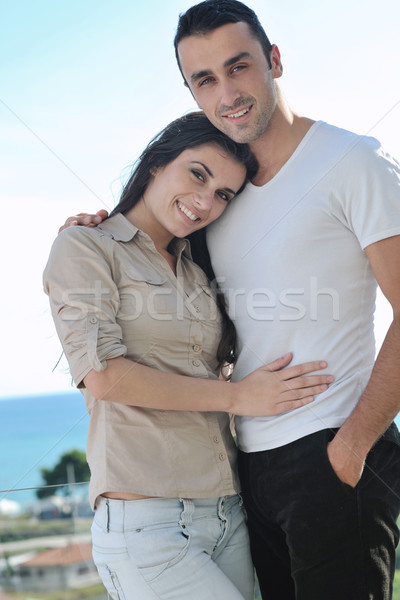 Couple détente balcon heureux amour Photo stock © dotshock