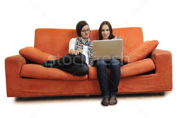 Kobiet znajomych pracy laptop domu relaks Zdjęcia stock © dotshock