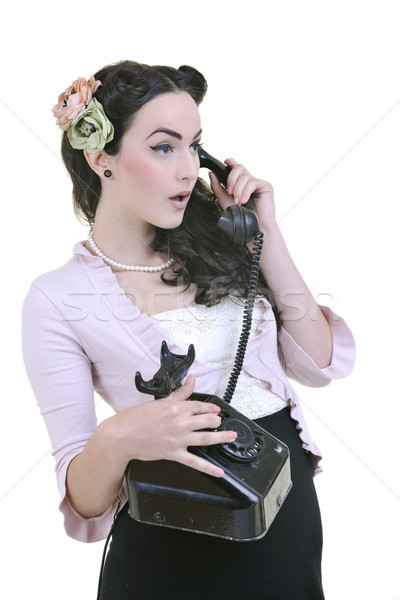 pretty girl talking on old phone Stock photo © dotshock