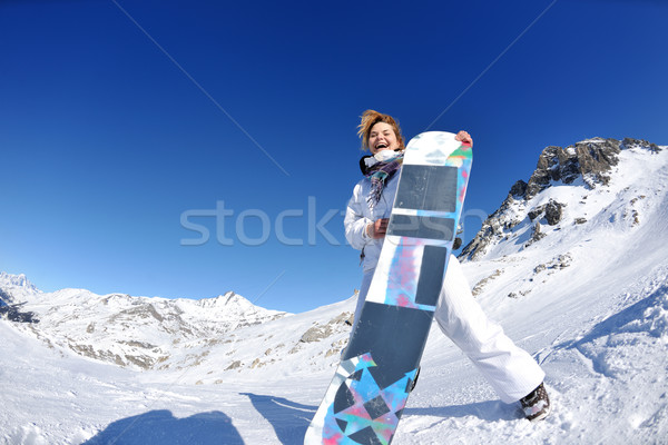 Radości sezon zimowy zimą kobieta narciarskie sportu Zdjęcia stock © dotshock