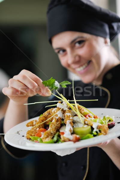 Chef refeição belo jovem mulher saboroso Foto stock © dotshock