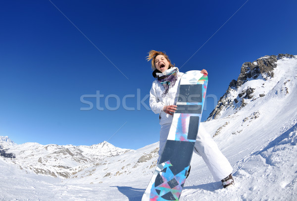Radości sezon zimowy zimą kobieta narciarskie sportu Zdjęcia stock © dotshock