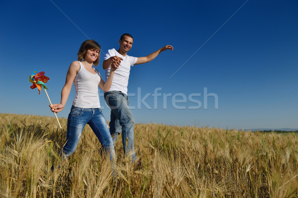 Feliz casal campo de trigo amor romance Foto stock © dotshock