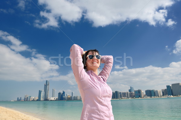 Mutlu turist kadın güzel genç kadın Dubai Stok fotoğraf © dotshock