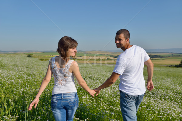 Stock photo: happy couple in wheat field