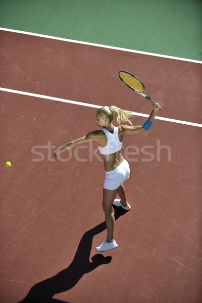 Foto d'archivio: Giocare · tennis · outdoor · giovani · montare