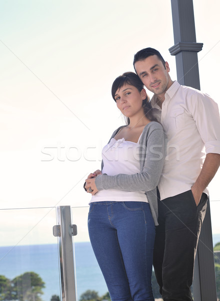 Stock foto: Paar · entspannenden · Balkon · glücklich · Liebe