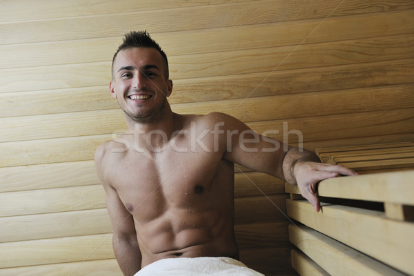 Atractivo joven sauna feliz guapo cuerpo musculoso Foto stock © dotshock