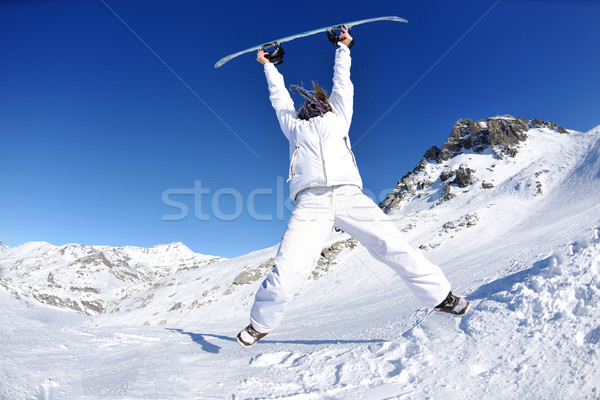 Bucurie sezonul de iarna iarnă femeie schi sportiv Imagine de stoc © dotshock