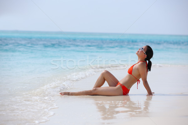 beautiful girl on beach have fun Stock photo © dotshock