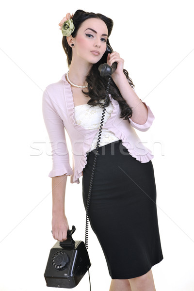 pretty girl talking on old phone Stock photo © dotshock