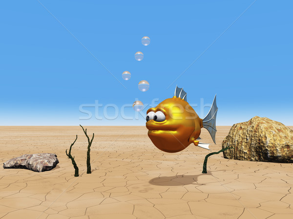 Grappig goudvis bubbels 3d illustration water vis Stockfoto © drizzd
