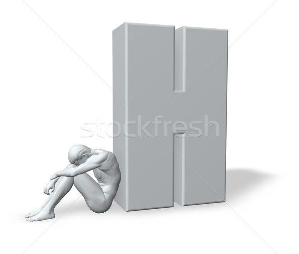 sitting man leans on uppercase letter h Stock photo © drizzd