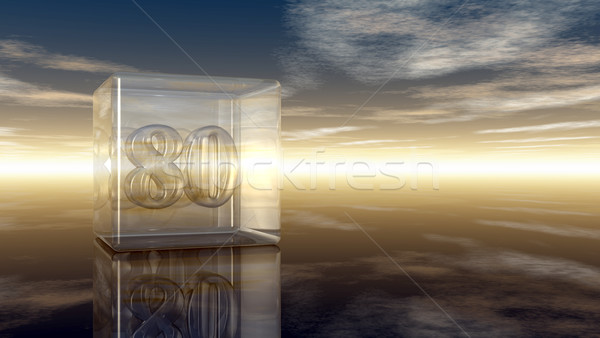number eighty in glass cube under cloudy sky - 3d rendering Stock photo © drizzd