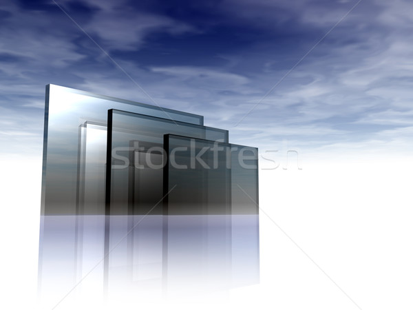 Verre résumé construction ciel bleu 3d illustration nuages [[stock_photo]] © drizzd