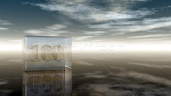 number one hundred in glass cube under cloudy sky - 3d rendering Stock photo © drizzd