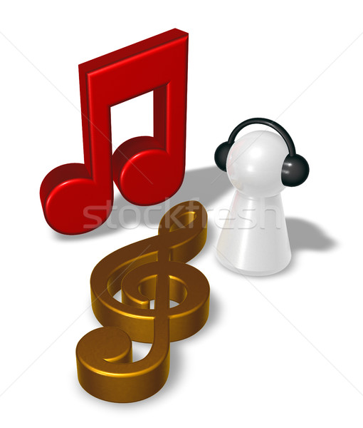 music note, clef and pawn with headphones - 3d rendering Stock photo © drizzd