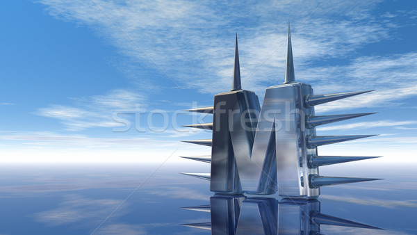 Lettre m métal nuageux ciel 3d illustration nuages [[stock_photo]] © drizzd