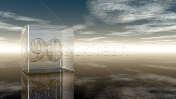 number ninety in glass cube under cloudy sky - 3d rendering Stock photo © drizzd