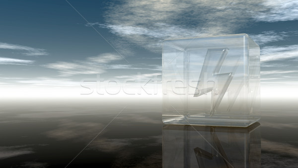 flash symbol in glass cube under cloudy sky - 3d rendering Stock photo © drizzd