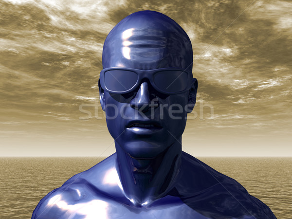 Niebieski człowiek ludzi głowie słońce okulary Zdjęcia stock © drizzd