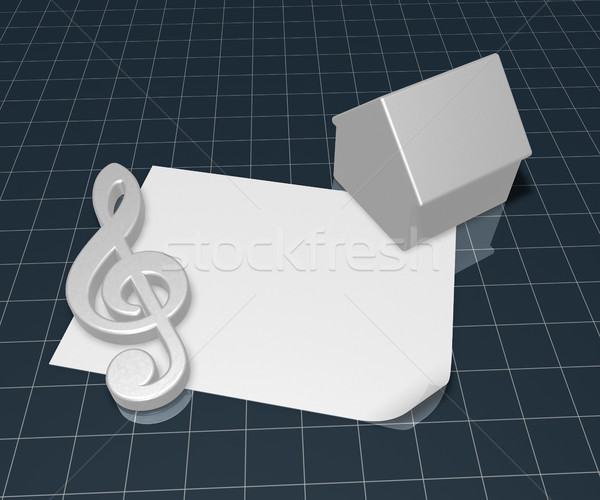 clef symbol and house symbol on blank white paper sheet - 3d rendering Stock photo © drizzd