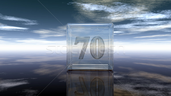 number seventy in glass cube under cloudy sky - 3d rendering Stock photo © drizzd