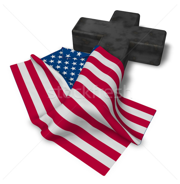 商業照片: 基督教 · 交叉 · 旗 · 美國 · 3D