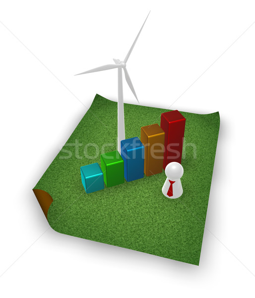 Foto stock: Energía · limpia · aerogenerador · gráfico · de · negocio · hierba · 3d · energía