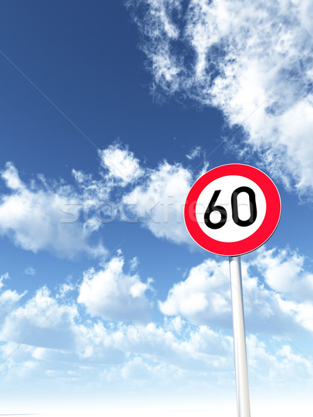 ограничение скорости дорожный знак шестьдесят облачный Blue Sky 3d иллюстрации Сток-фото © drizzd