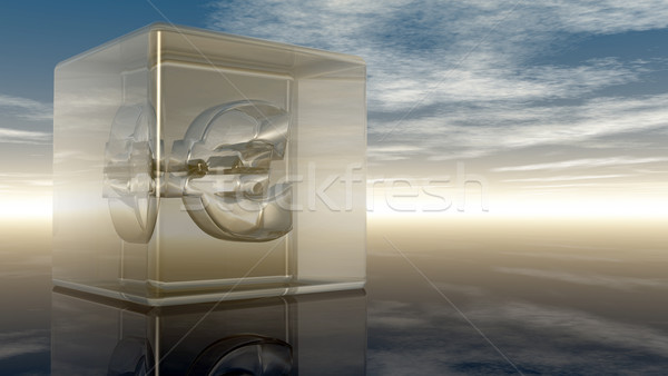 euro symbol in glass cube under cloudy blue sky - 3d illustration Stock photo © drizzd