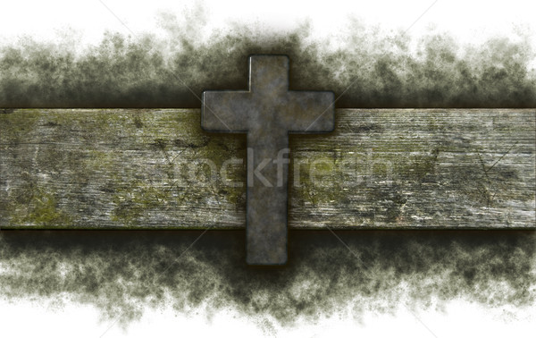 christian cross on old wooden plank Stock photo © drizzd