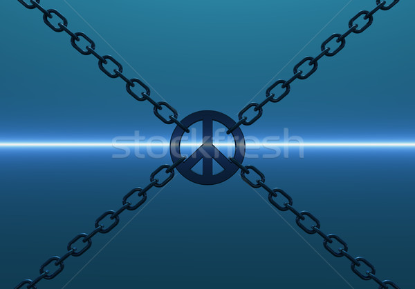 мира символ цепями металл синий 3d иллюстрации Сток-фото © drizzd