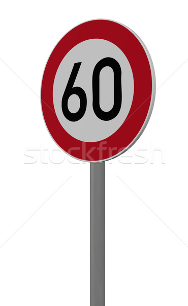 Сток-фото: ограничение · скорости · дорожный · знак · шестьдесят · белый · 3d · иллюстрации · знак