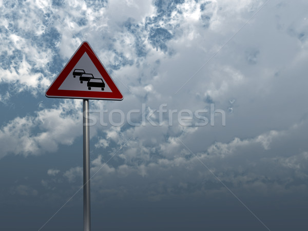 пробках дорожный знак облачный Blue Sky 3d иллюстрации небе Сток-фото © drizzd