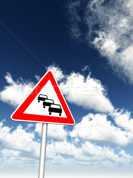 Korku znak drogowy mętny Błękitne niebo 3d ilustracji niebo Zdjęcia stock © drizzd