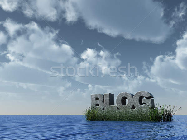 Pedra blog oceano ilustração 3d nuvens mar Foto stock © drizzd