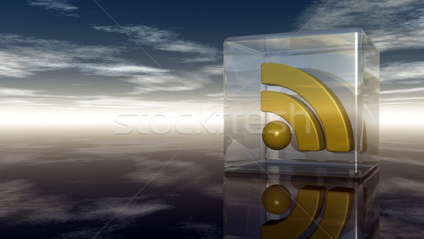 rss symbol in glass cube under cloudy blue sky - 3d illustration Stock photo © drizzd