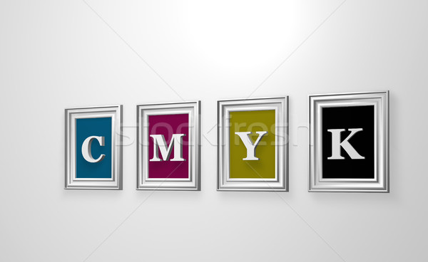 four picture frames with the letters cmyk on white wound - 3d illustration Stock photo © drizzd