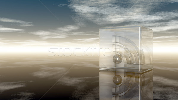 [[stock_photo]]: Rss · symbole · verre · cube · nuageux · ciel · bleu