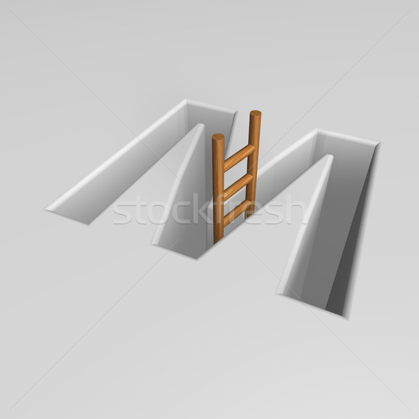 Foto stock: Letra · m · escalera · forma · agujero · 3d · carta