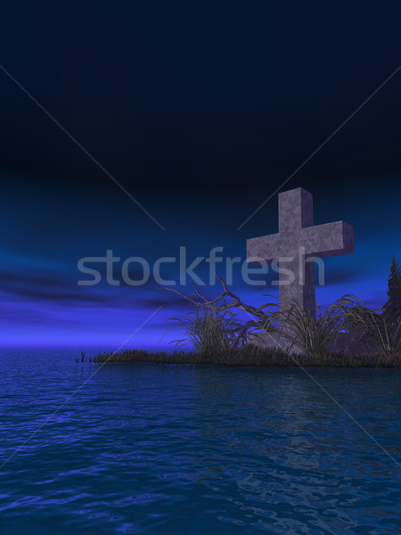 Hristiyan çapraz taş su manzara gece Stok fotoğraf © drizzd