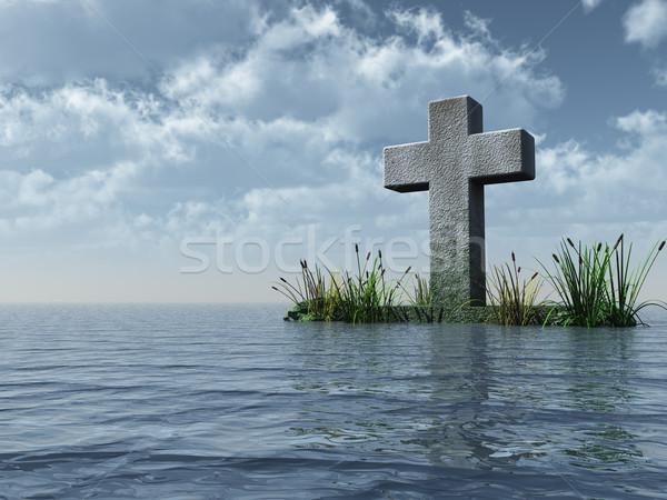 Creştin trece ocean ilustrare 3d peisaj biserică Imagine de stoc © drizzd