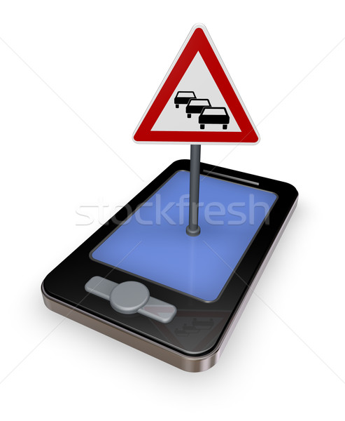 Stockfoto: Verkeer · app · smartphone · verkeersbord · verkeersopstopping · witte