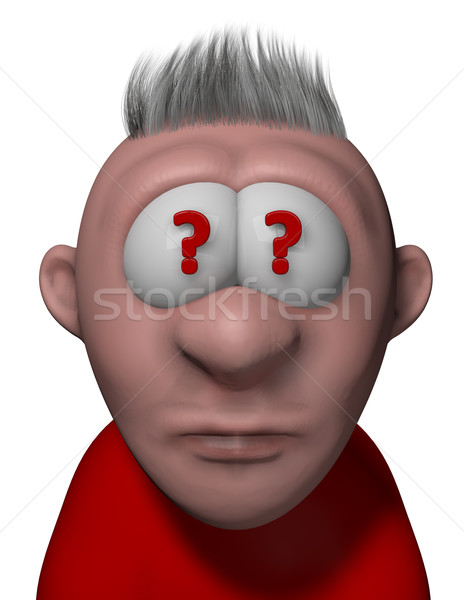 Confusão desenho animado homem ponto de interrogação olhos ilustração 3d Foto stock © drizzd