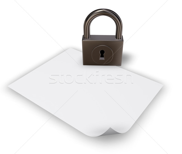 padlock and blank paper sheet - 3d rendering Stock photo © drizzd